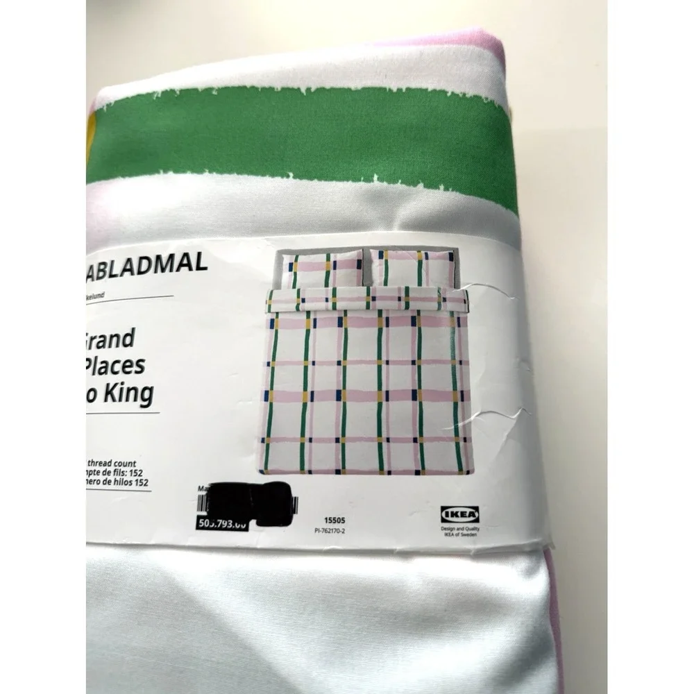 IKEA SYRABLADMAL King Duvet Cover + 2 Pillowcases Multicolor Check New